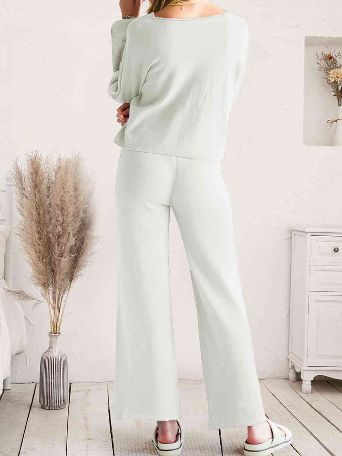 Light Gray Long Sleeve Lounge Top and Drawstring Pants Set Sentient Beauty Fashions Apparel &amp; Accessories