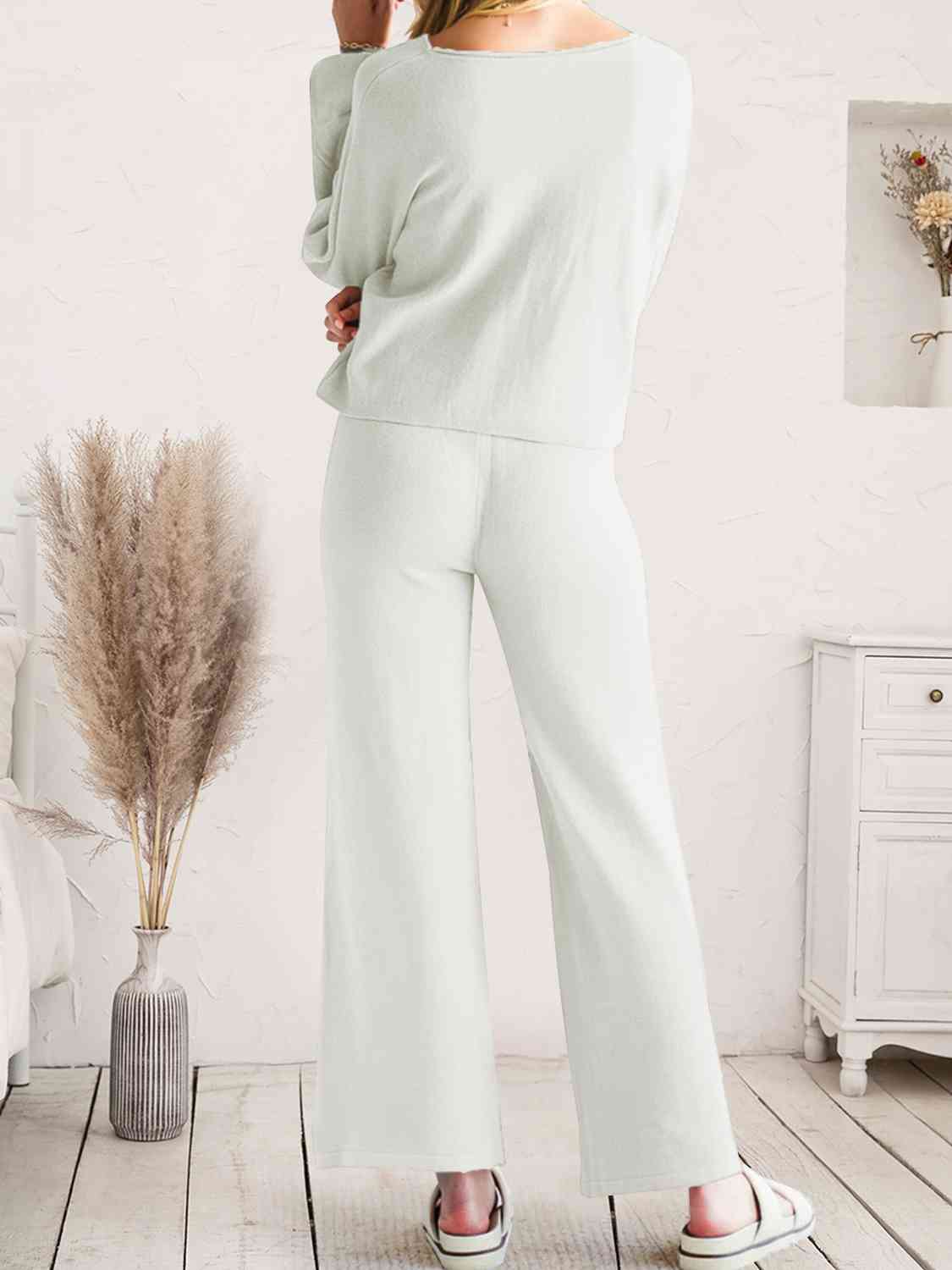 Light Gray Long Sleeve Lounge Top and Drawstring Pants Set