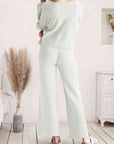 Light Gray Long Sleeve Lounge Top and Drawstring Pants Set