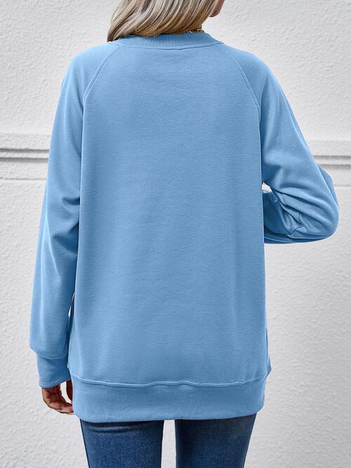 Cadet Blue Round Neck Long Sleeve Sweatshirt