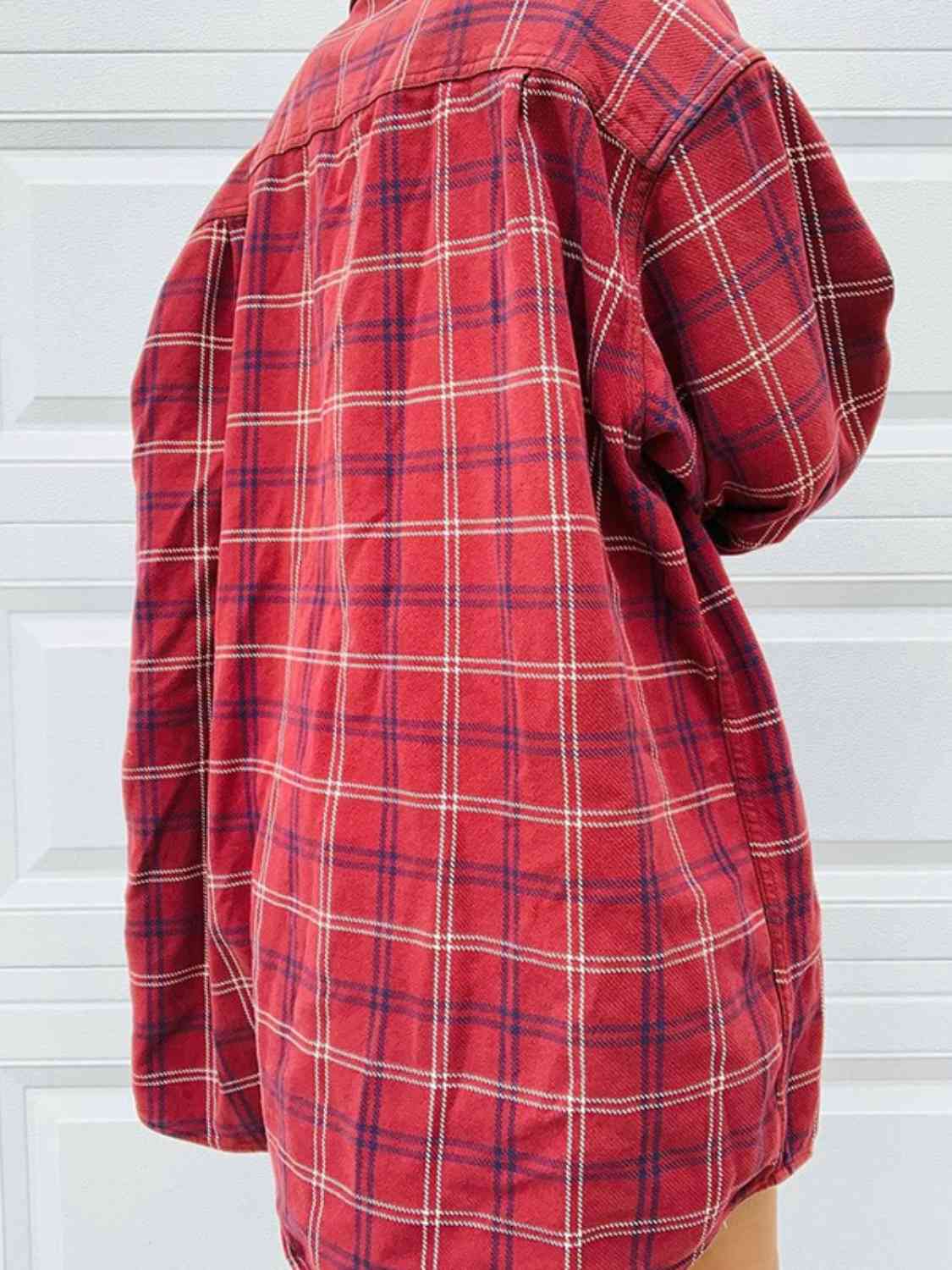 Maroon Plaid Button Front Shirt with Pockets Sentient Beauty Fashions Apparel &amp; Accessories