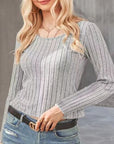 Dark Gray Ribbed Round Neck Long Sleeve Knit Top Sentient Beauty Fashions Apparel & Accessories