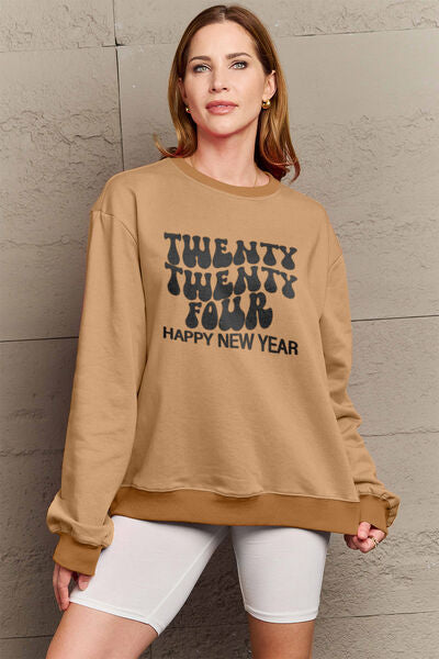 Rosy Brown Simply Love Full Size TWENTY TWENTY FOUR HAPPY NEW YEAR Dropped Shoulder Sweatshirt Sentient Beauty Fashions Apparel &amp; Accessories