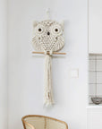 Light Gray Hand-Woven Owl Macrame Wall Hanging Sentient Beauty Fashions Home Decor