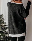 Black Color Block Round Neck Long Sleeve Sweater Sentient Beauty Fashions Apparel & Accessories