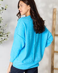 Dark Cyan Zenana Round Neck Long Sleeve Sweater with Pocket