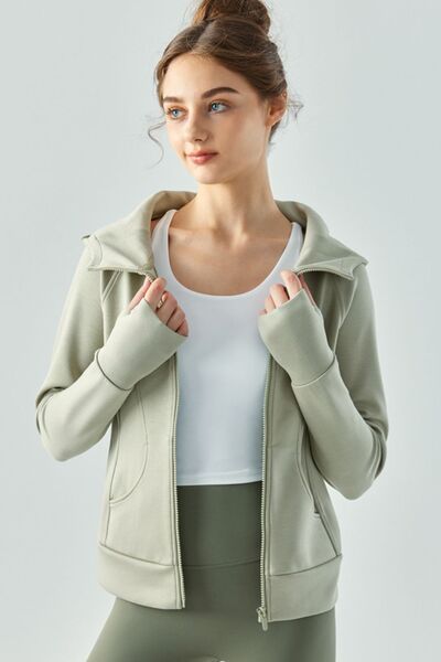 Light Gray Zip Up Hooded Active Outerwear Sentient Beauty Fashions Apparel &amp; Accessories