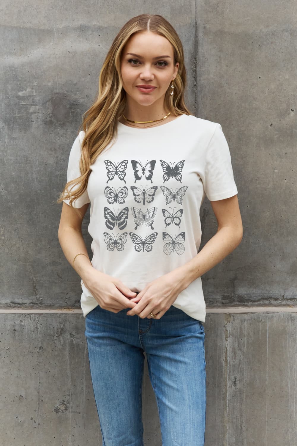 Dim Gray Simply Love Butterfly Graphic Cotton T-Shirt Sentient Beauty Fashions tees