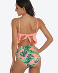 White Smoke Tropical Print Ruffled Two-Piece Swimsuit Sentient Beauty Fashions Swimwear