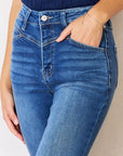 Dark Slate Blue Kancan High Rise Raw Hem Flare Jeans Sentient Beauty Fashions jeans