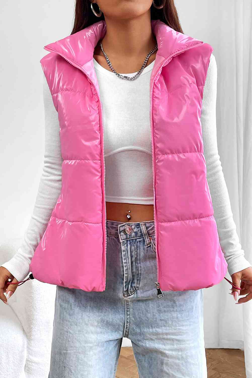 Light Gray Zip Up Collared Vest Sentient Beauty Fashions Apparel &amp; Accessories