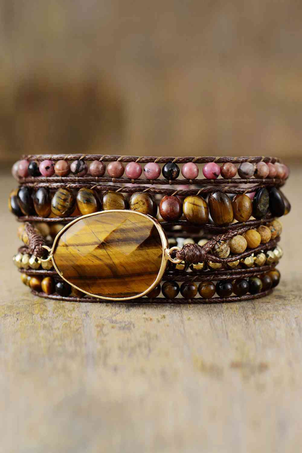 Rosy Brown Natural Stone Layered Bracelet Sentient Beauty Fashions jewelry