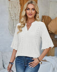 Gray Eyelet Notched Half Sleeve T-Shirt Sentient Beauty Fashions Apparel & Accessories