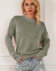 Gray Striped Mock Neck Dropped Shoulder Sweater Sentient Beauty Fashions Apparel & Accessories