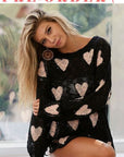 Rosy Brown BiBi Heart Pattern Distressed Sweater Sentient Beauty Fashions Apparel & Accessories