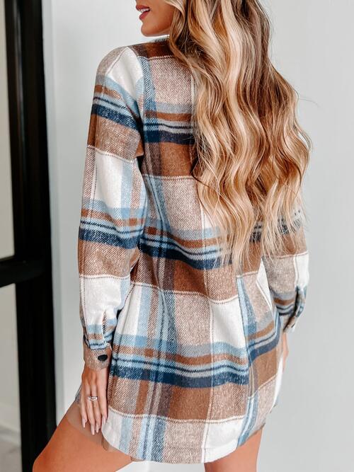 Gray Plaid Double-Breasted Long Sleeve Coat Sentient Beauty Fashions Apparel &amp; Accessories