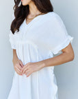 Light Gray Ninexis Out Of Time Full Size Ruffle Hem Dress with Drawstring Waistband in White