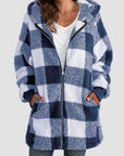 Dark Slate Gray Plaid Zip Up Hooded Jacket with Pockets Sentient Beauty Fashions Apparel & Accessories