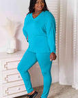 Gray Basic Bae Full Size V-Neck Soft Rayon Long Sleeve Top and Pants Lounge Set Sentient Beauty Fashions Pants