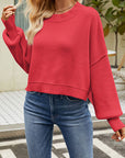 Maroon Round Neck Dropped Shoulder Sweater Sentient Beauty Fashions Apparel & Accessories