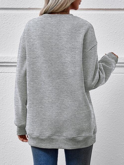 Gray FELIZ NAVIDAD Round Neck Drop Shoulder Sweatshirt