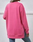 Pale Violet Red V-Neck Slit Long Sleeve Sweatshirt Sentient Beauty Fashions Apparel & Accessories