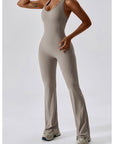 Light Gray Cutout Wide Strap Bootcut Active Jumpsuit Sentient Beauty Fashions Apparel & Accessories