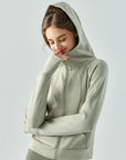 Light Gray Zip Up Hooded Active Outerwear Sentient Beauty Fashions Apparel & Accessories