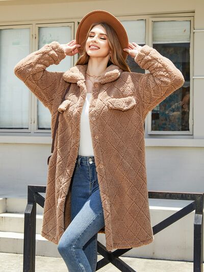 Rosy Brown Texture Button Up Dropped Shoulder Coat Sentient Beauty Fashions jackets