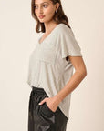 Light Gray Mittoshop Striped V-Neck Short Sleeve T-Shirt Sentient Beauty Fashions Apparel & Accessories