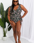 Dark Slate Gray Marina West Swim Full Size Float On Ruffle Faux Wrap One-Piece in Floral Sentient Beauty Fashions Apparel & Accessories