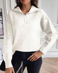 Light Gray Half Zip Dropped Shoulder Sweater