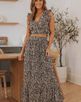 Rosy Brown Printed Tie Back Cropped Top and Maxi Skirt Set