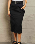 Rosy Brown HYFVE Professional Poise Buckled Midi Skirt Sentient Beauty Fashions Apparel & Accessories