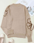 Light Gray Floral Round Neck Drop Shoulder Sweater