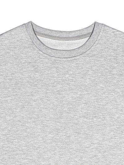 Light Gray Round Neck Dropped Shoulder Sweatshirt Sentient Beauty Fashions Apparel &amp; Accessories