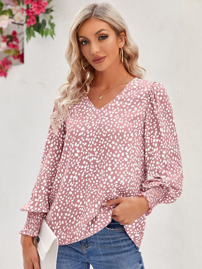 Thistle Printed V-Neck Lantern Sleeve Blouse Sentient Beauty Fashions Apparel &amp; Accessories