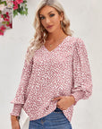 Thistle Printed V-Neck Lantern Sleeve Blouse Sentient Beauty Fashions Apparel & Accessories