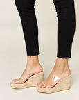 Black Forever Link Clear Strap Espadrille Platform Wedge Sandals Sentient Beauty Fashions Apparel & Accessories