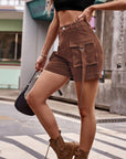 Rosy Brown High Waist Denim Cargo Shorts Sentient Beauty Fashions Apparel & Accessories