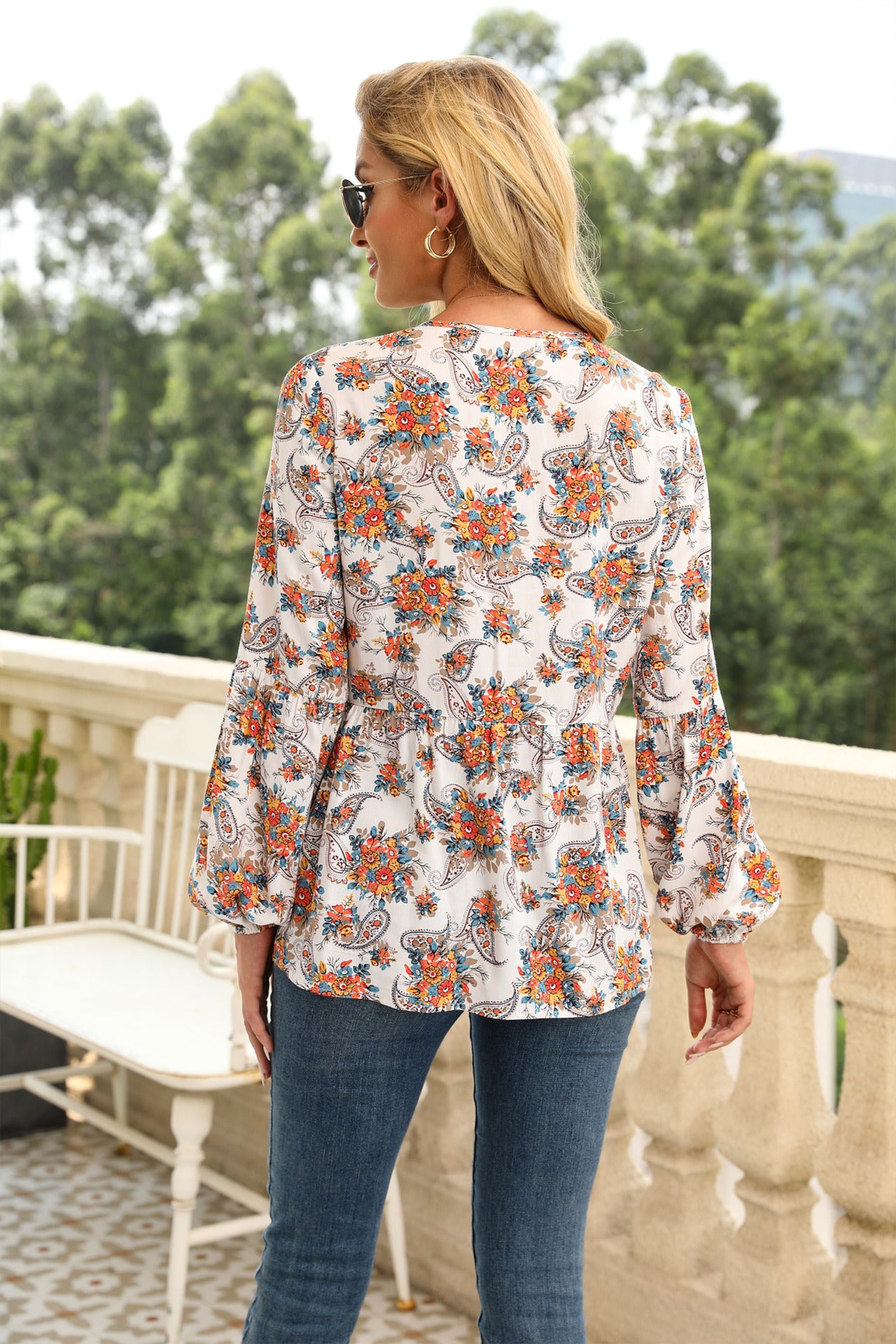 Rosy Brown Floral Paisley Long Sleeve Peplum Blouse Sentient Beauty Fashions Apparel & Accessories
