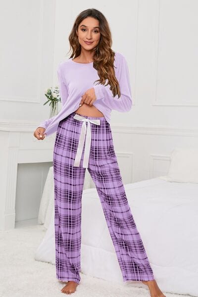 Round Neck Long Sleeve Top and Bow Plaid Pants Lounge Set – Sentient Beauty  Fashions. Your Fashion Shop