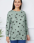 Light Gray Star Print Round Neck Dropped Shoulder Sweatshirt