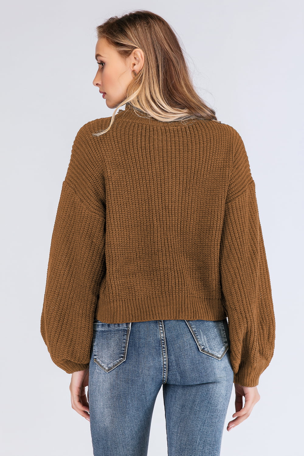 Double Take Turtleneck Rib-Knit Dropped Shoulder Sweater