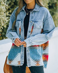 Gray Collared Neck Dropped Shoulder Denim Jacket Sentient Beauty Fashions Apparel & Accessories