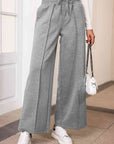 Rosy Brown Drawstring Wide Leg Pants with Pockets Sentient Beauty Fashions Apparel & Accessories