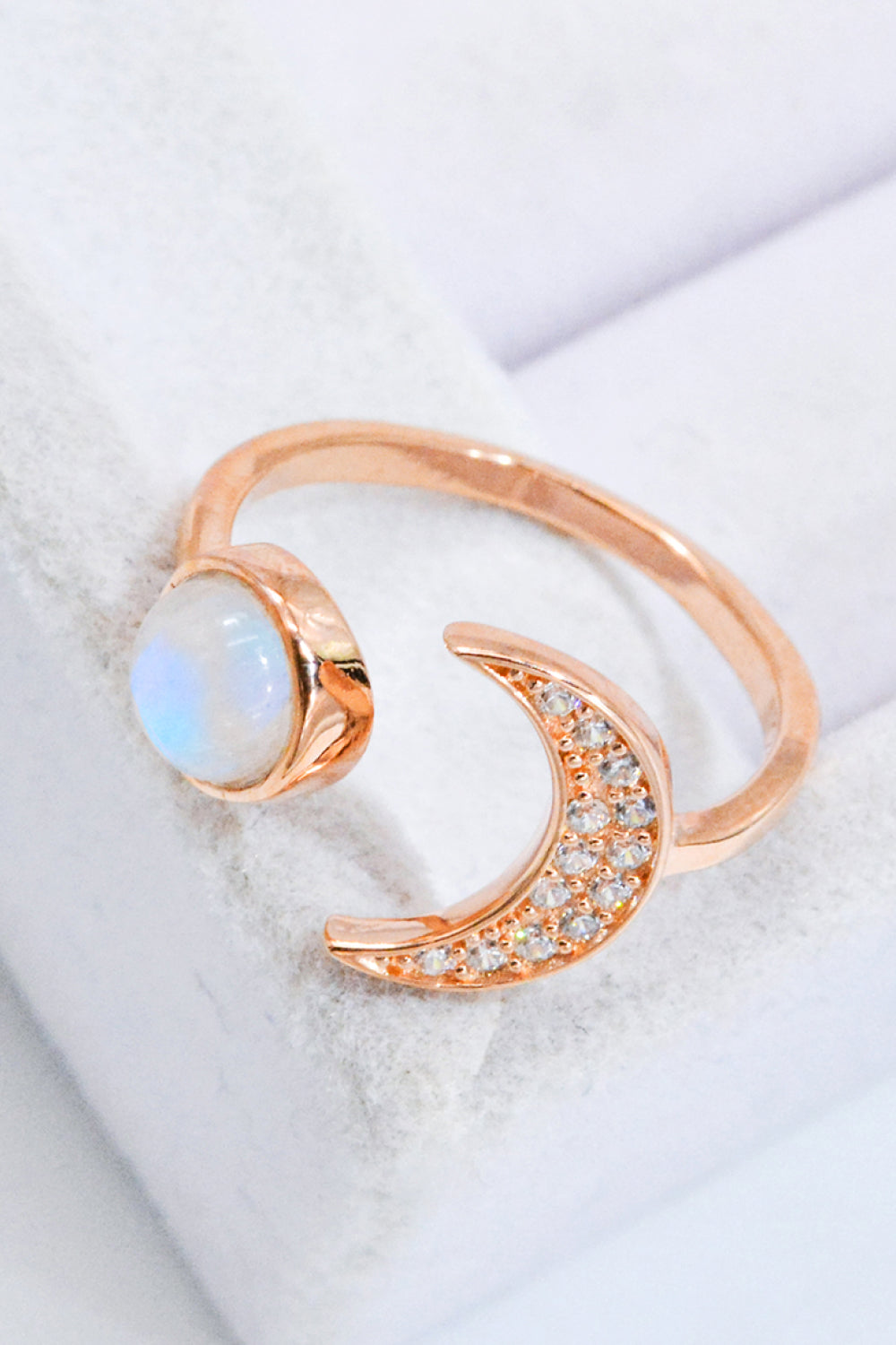 Lavender Natural Moonstone and Zircon Sun &amp; Moon Open Ring Sentient Beauty Fashions rings