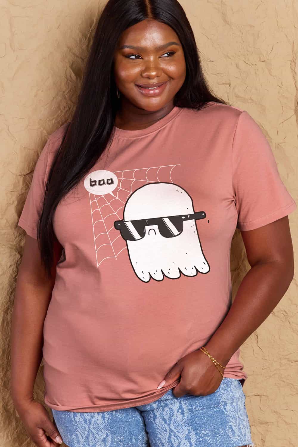 Rosy Brown Simply Love Full Size BOO Graphic Cotton Tee Sentient Beauty Fashions Apparel &amp; Accessories