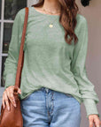 Dark Gray Round Neck Smocked Long Sleeve Blouse Sentient Beauty Fashions Apparel & Accessories