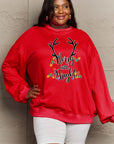 Firebrick Simply Love Full Size MERRY AND BRIGHT Graphic Sweatshirt Sentient Beauty Fashions Tops